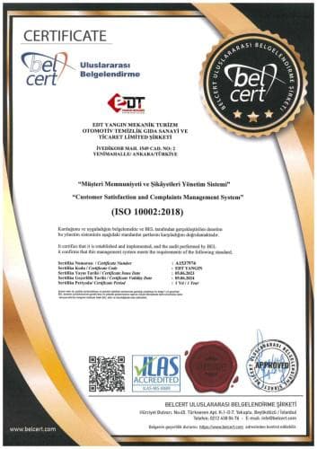 EDT Yangın Mekanik uygunluk belgesi ve sertifikaları